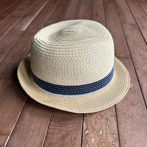 Kids Straw Fedora Hat with Blue Grosgrain Ribbon Band One Size